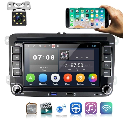 

For Volkswagen Q3300KT 7-inch 1+16G Car Multimedia Player Navigation Bluetooth Reversing Integrated Machine Android 10.0, Style:Standard+8Lights Camera