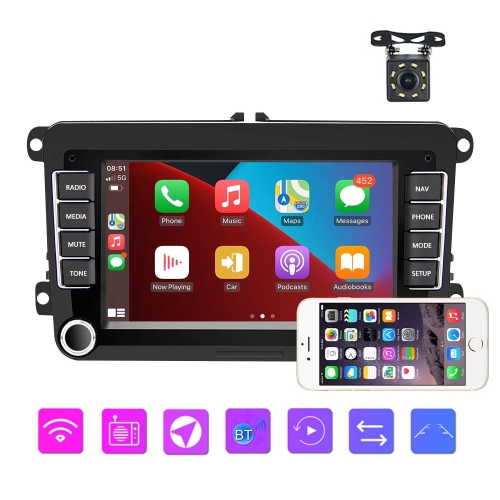 

A3040 For Volkswagen 7-inch 2+32G Android Car Navigation Central Control Large Screen Player With Wireless CarPlay, Style:Standard+8Lights Camera