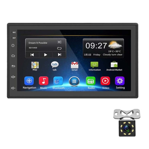 

A2222KT 7 Inch Android Navigation WiFi Version 2+32G GPS Bluetooth 2.5D Screen Car Central Control MP5 Player, Style:Standard+8Lights Camera