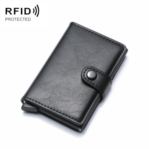 

PU Aluminum Alloy Card Case Anti-magnetic RFID Shielding Anti-Theft Wallet(Black)