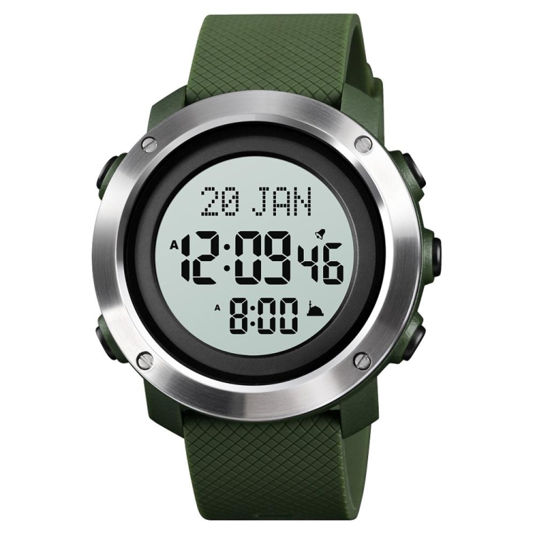 

SKMEI 1728 Muslim Worships Watch Multifunctional Reminder Prayer Direction Compatriots Watch, Style:Steel Circle Edition(Army Green White Machine)