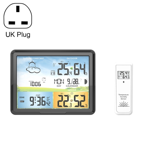 

PT20A Color Screen Weather Forecast Radio Clock And Indoor Temperature And Humidity LCD Electronic Clock, Plug Type:UK Plug
