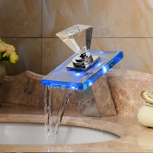 LED Waterfall Bathroom Faucet- Water Temperature Color Change Tap