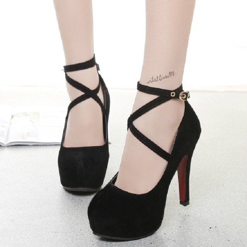 Zapatos de Tacones de aguja con punta redonda, Talla: 34 (Negro)