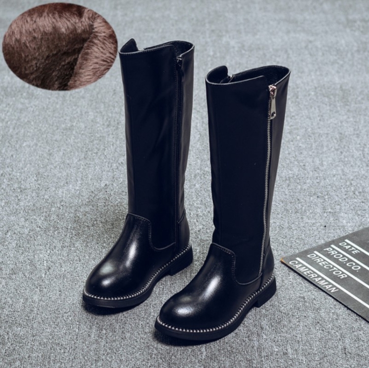 Botas de nieve altas de cuero para niñas de invierno, tamaño: 36, color:  botas negras de