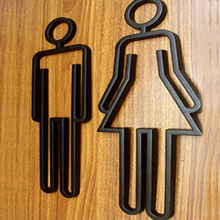 

2 PCS Acrylic Toilet Symbol Adhesive Backed Bathroom Toilet Door Sign for Hotel(Black)