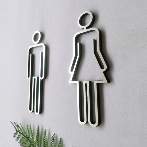 

2 PCS Acrylic Toilet Symbol Adhesive Backed Bathroom Toilet Door Sign for Hotel(Silver)