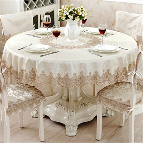 Tovaglia classica da tavolo decor jacquard pizzo elegante tovaglia,  dimensioni: 180 cm rotonda (marrone chiaro)