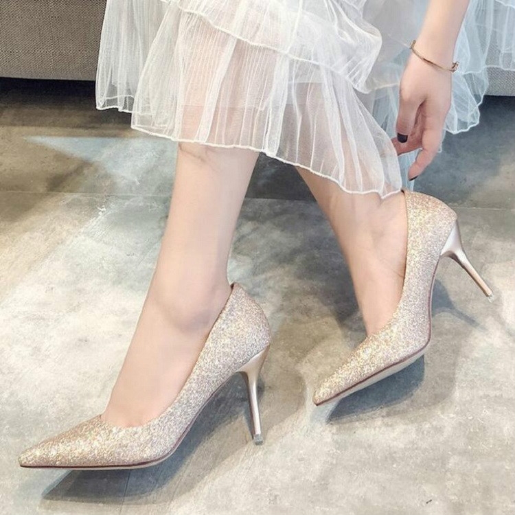 Zapatos de Mujer Stiletto Esmerilado Brillo Poco Profundo, Talla: 39 (Dorado )