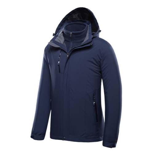 

Men Outdoor Waterproof Jacket With Detachable Inner Warm Fleece for Camping Travel, Size: L(Dark Blue)