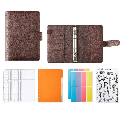 

A6 YMX-007 PU Leather Budget Binder Notebook Embossed Model Handbook(Coffee Brown)