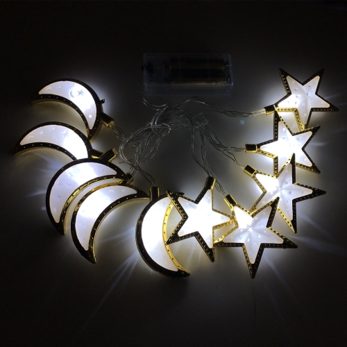 Guirlande lumineuse en forme de lune et d'étoiles pour décoration de l'Aïd,  2 m, 20 LED, guirlande lumineuse à piles pour intérieur et extérieur