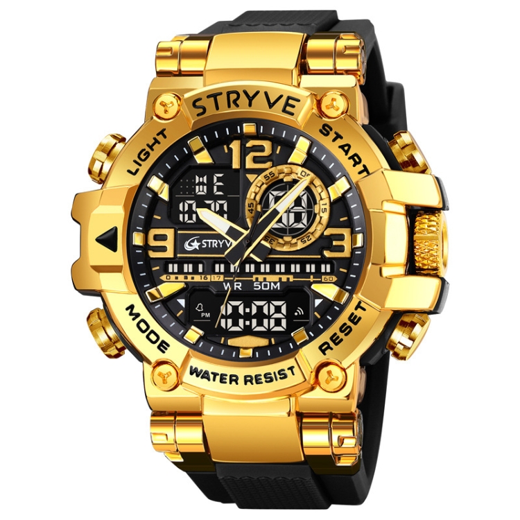 

STRYVE S8025 Sports Night Light Electronic Waterproof Watch Multifunctional Student Watch(Black Gold)