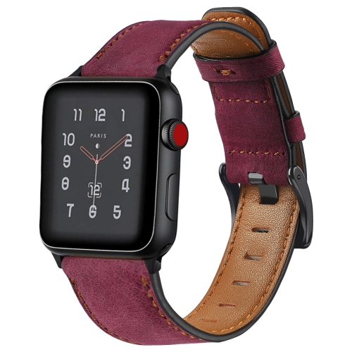 

Vintage Oil Wax Cowhide Watch Band For Apple Watch Series 6&SE&5&4 40mm / 3&2&1 38mm(Rose Red)