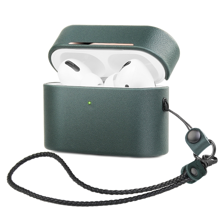 

Wireless Earphone Protective Shell Leather Case Split Storage Box For Airpods Pro( Green)