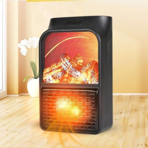 Flame Simulation Mini Portable Desktop Heater, Style:With Remote Control, Plug Type:EU(Black)