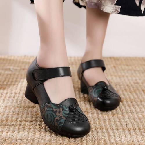 Zapatos de Mujer Zapatos de Tacón de Piel, 34 (Negro)