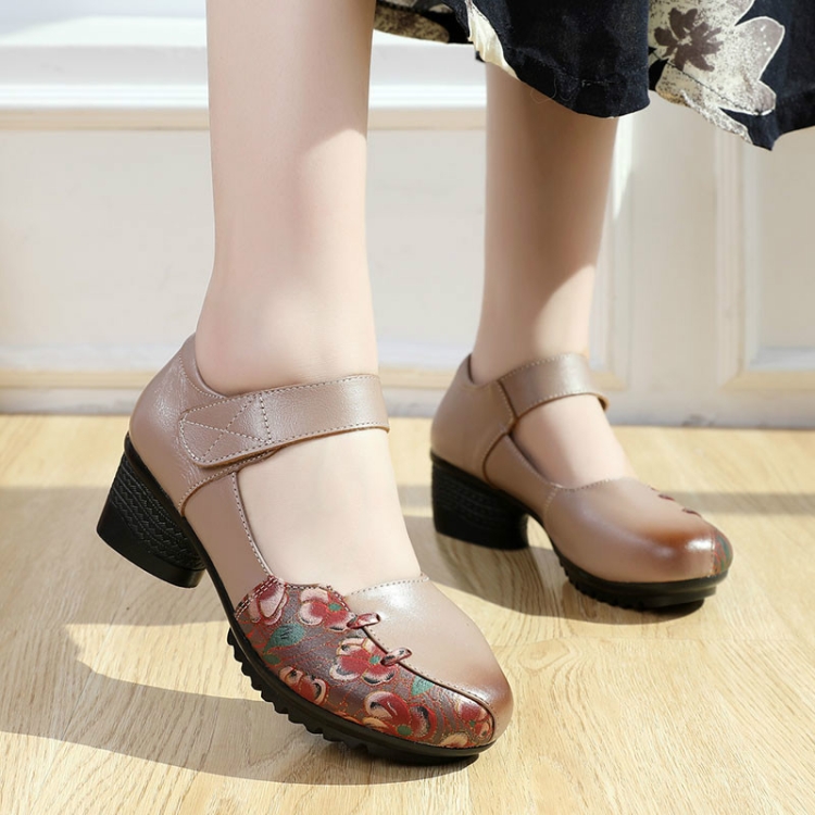 SUNSKY - Zapatos de Mujer Zapatos de Tacón Cuadrado en Piel, Talla: 39 ( Beige)