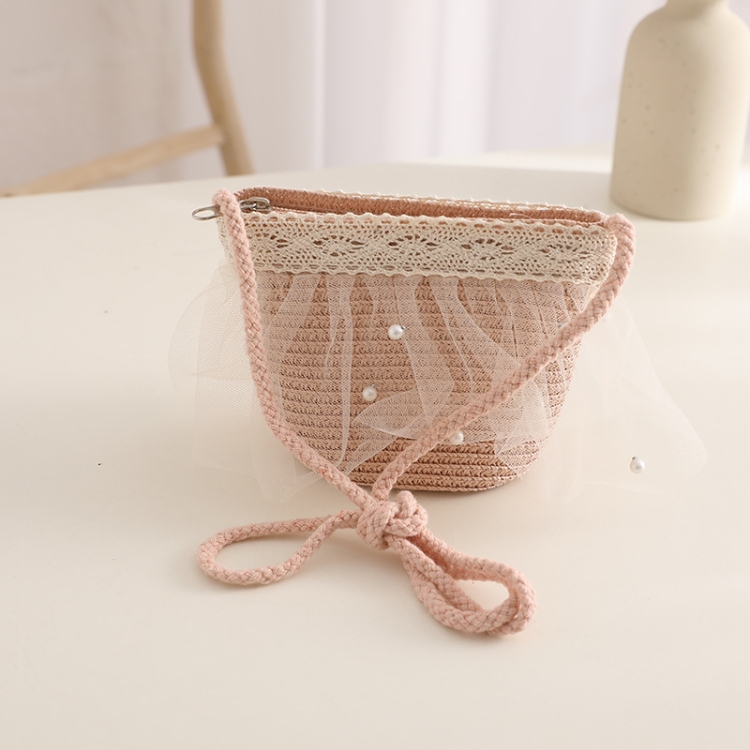 

Children Straw Beach Bag Coin Purse Sundries Bag(Pink )