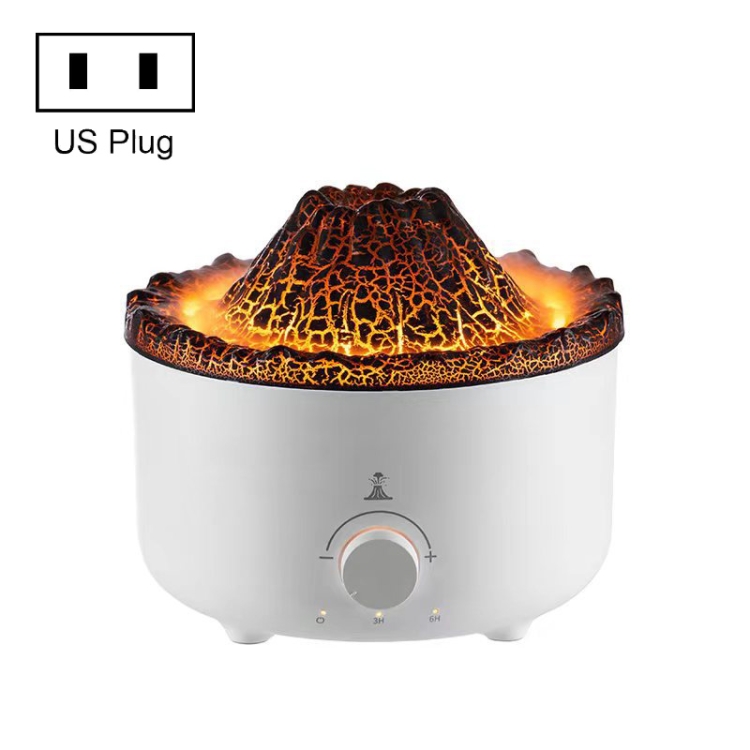 

V21B 560ml Volcano Flame Remote Control Aromatherapy Air Humidifier Essential Oil Diffuser US Plug(White)