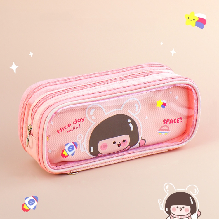 

Transparent 3 Layer Pencil Bag Cute Cartoon Stationery Box,Color: Pink Girl