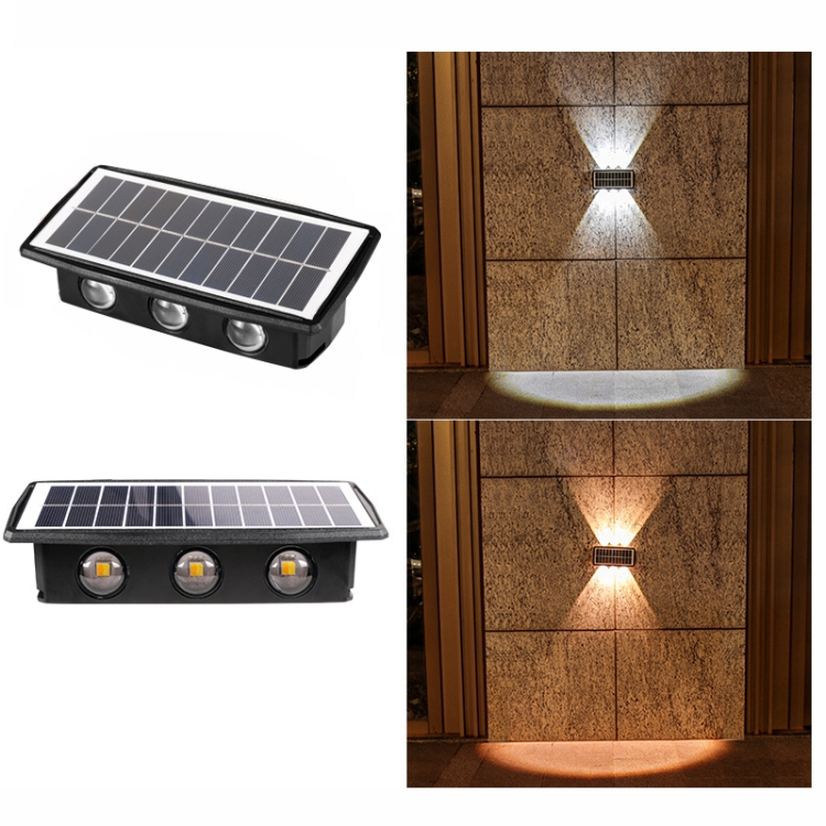 

6LED Solar Wall Lamp Outdoor Waterproof Up And Down Double-headed Spotlights(White+Warm Light)