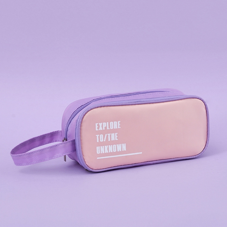 

Candy Color Handheld Large Capacity Pencil Bag Double Zipper Stationery Bag(Purple)