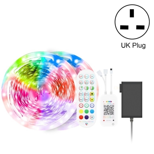 

10M 600 LEDs Bluetooth Suit Smart Music Sound Control Light Strip Waterproof 5050 RGB Colorful Atmosphere LED Light Strip With 24-Keys Remote Control(UK Plug)