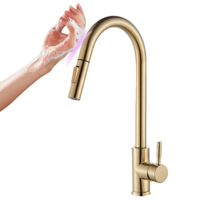 

Pull Type Sprinkler Stainless Steel Touch Smart Kitchen Sink Faucet, Colour:Gold