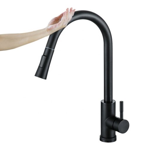 

Pull Type Sprinkler Stainless Steel Touch Smart Kitchen Sink Faucet, Colour:Black