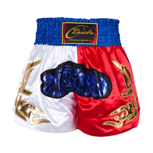 

ZhuoAo Muay Thai/Boxing/Sanshou/Fighting Shorts for Men and Women, Size:XS(Blue Waist Stitching)