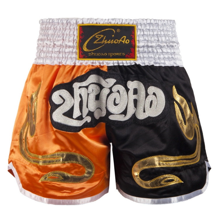 

ZhuoAo Muay Thai/Boxing/Sanshou/Fighting Shorts for Men and Women, Size:M(Orange Black Stitching)
