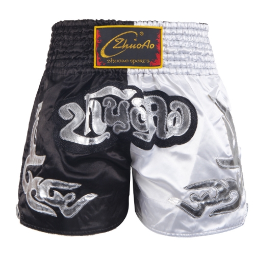 

ZhuoAo Muay Thai/Boxing/Sanshou/Fighting Shorts for Men and Women, Size:L(Classic Black White)