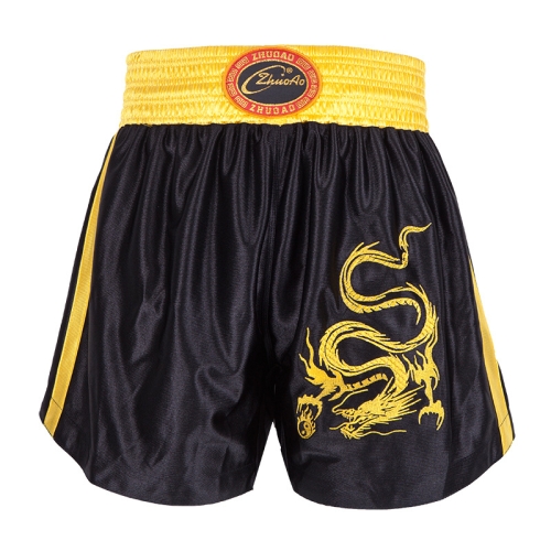 

ZhuoAo Muay Thai/Boxing/Sanshou/Fighting Shorts for Men and Women, Size:L(Embroidered Dragon Black)