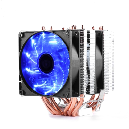 

Desktop Computer 6 Copper Tube CPU Radiator Super Quiet Blue Light 3-pin Double Fan