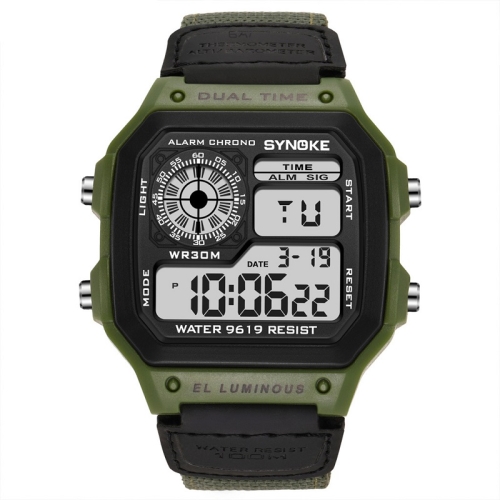 

SYNOKE 9619B Nylon Canvas Strap Luminous Waterproof Digital Watch(Green Head Green Belt)