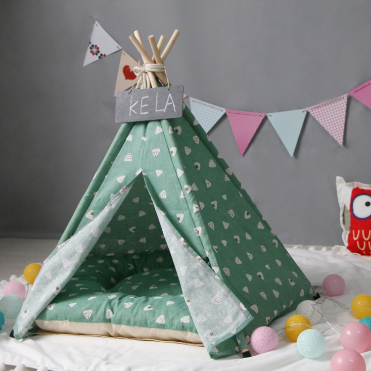 Small And Medium Dog Pet Tent Dog Cat Litter, Specification: Medium  50×50×60cm(Blue Leaves with Cushion)