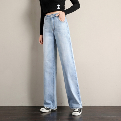 Calça jeans oversized com cintura larga e perna larga, azul claro --47%