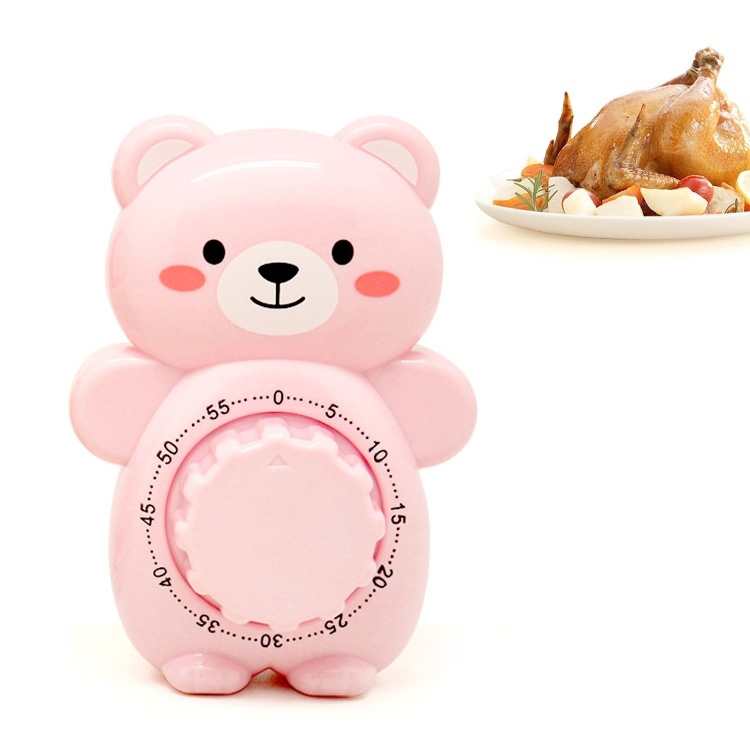 Cartoon Bear Timer Kitchen Gadget Mechanical Timer(Pink)