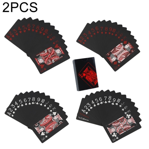 

2 Set Plastic PVC Poker Cards Waterproof Black Playing Cards Creative Gift Durable Poker(Red+Silver)