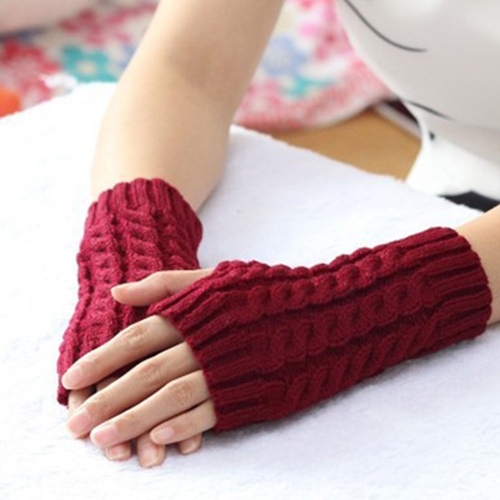 Women Winter Gloves Touch Screen Knitted Mitten Foldable Arm Sleeve Wool Gloves