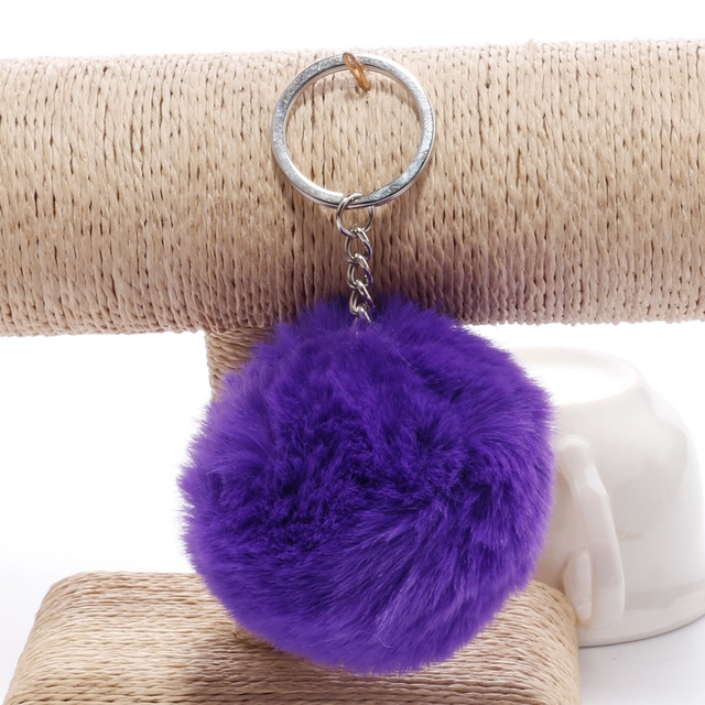 

Simple Key Chain Fur Ball Pompon Keychain Pompom Artificial Rabbit Fur Animal Keychains for Woman Car Bag Key Rings(purple)