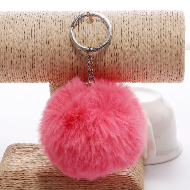 

Simple Key Chain Fur Ball Pompon Keychain Pompom Artificial Rabbit Fur Animal Keychains for Woman Car Bag Key Rings(magenta)