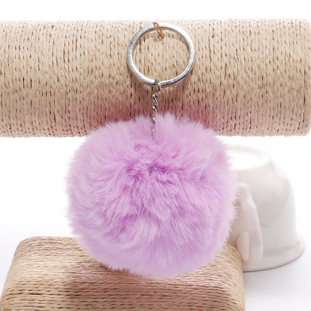 

Simple Key Chain Fur Ball Pompon Keychain Pompom Artificial Rabbit Fur Animal Keychains for Woman Car Bag Key Rings(light purple)