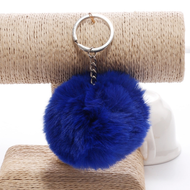 

Simple Key Chain Fur Ball Pompon Keychain Pompom Artificial Rabbit Fur Animal Keychains for Woman Car Bag Key Rings(royal blue)
