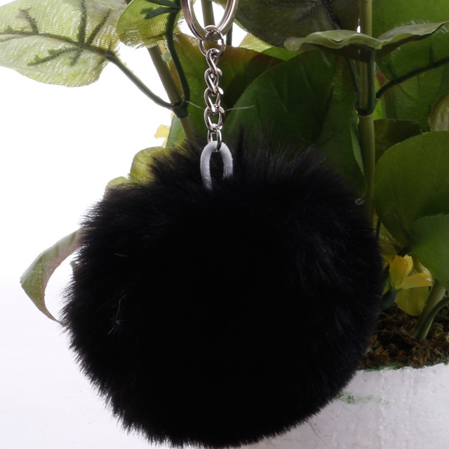 

Simple Key Chain Fur Ball Pompon Keychain Pompom Artificial Rabbit Fur Animal Keychains for Woman Car Bag Key Rings(black)