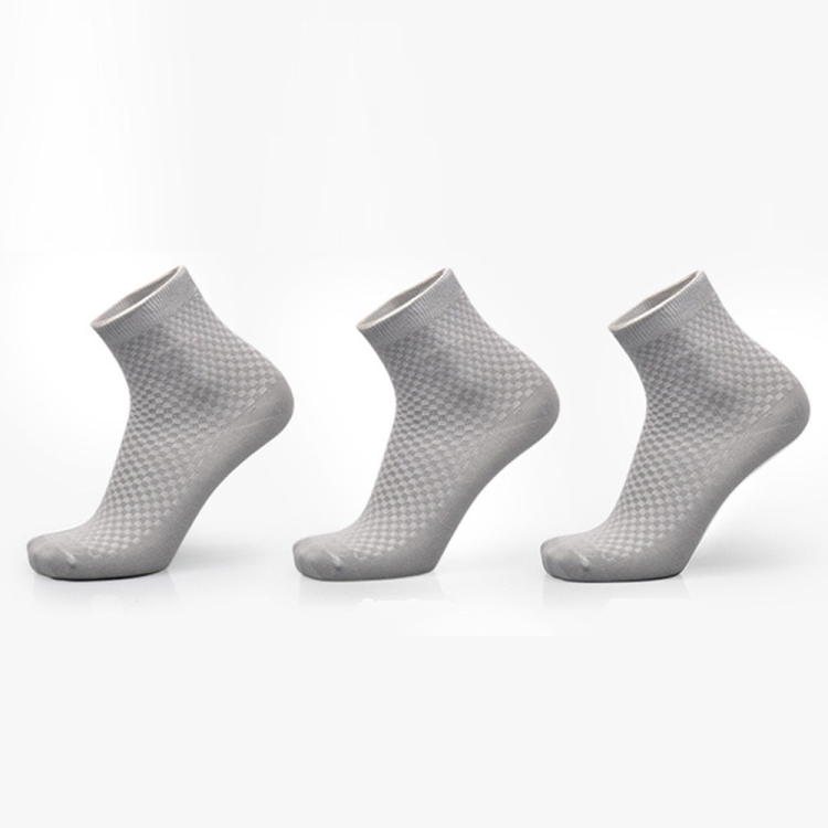 

3 Pairs of Bamboo Fiber Men Double Needle Dark Flower Small Square Section Business Tube Socks(Light Grey)