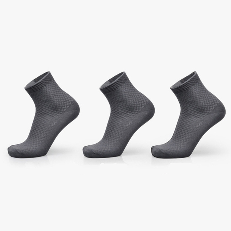 

3 Pairs of Bamboo Fiber Men Double Needle Dark Flower Small Square Section Business Tube Socks(Iron Grey)