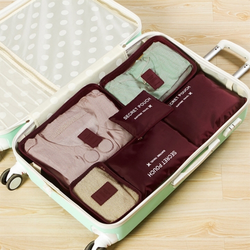 

6 PCS/Set Travel Bag ClothesLuggage Organizer High Capacity Mesh Packing Cubes(Wine red)