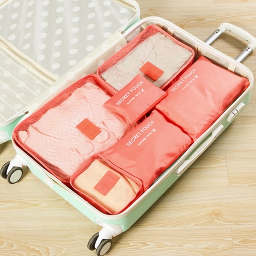 

6 PCS/Set Travel Bag ClothesLuggage Organizer High Capacity Mesh Packing Cubes(Watermelon red)